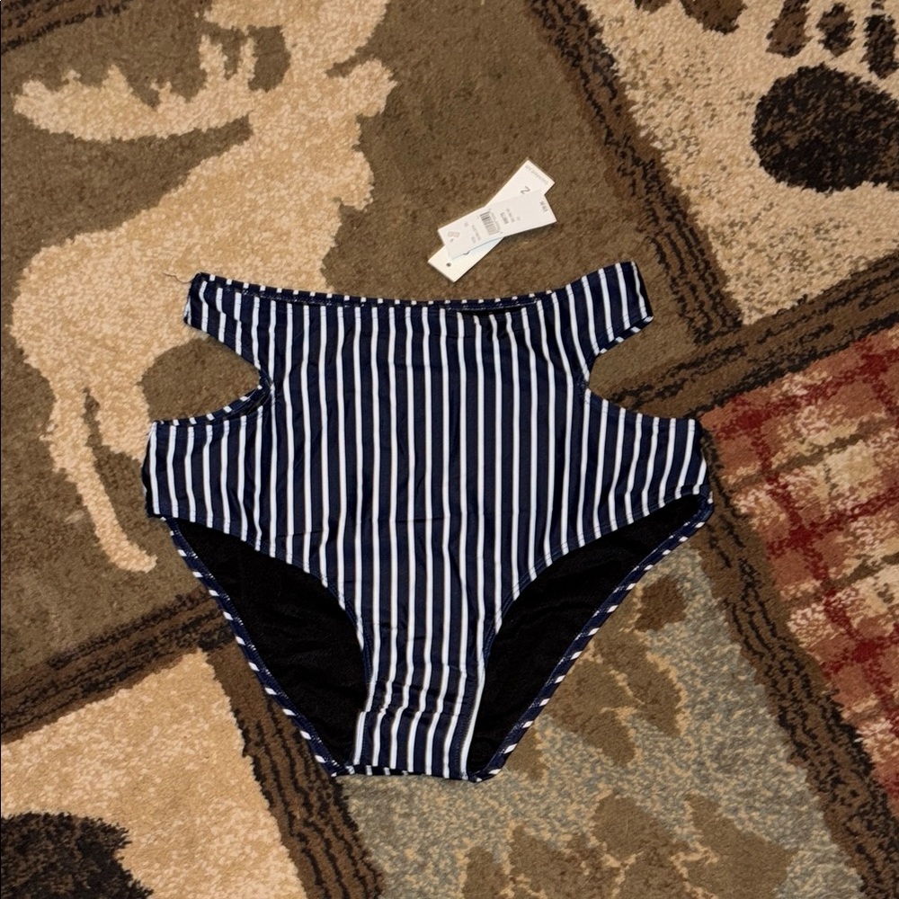 Striped High-Waisted Bikini Bottom
